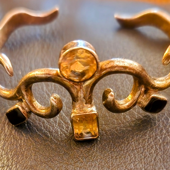 Heavy 925 Citrine Onyx inlay Vintage Artesian Braclet - Picture 1 of 10